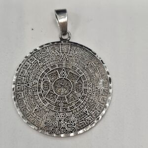 Silver Aztec Calendar Pendant